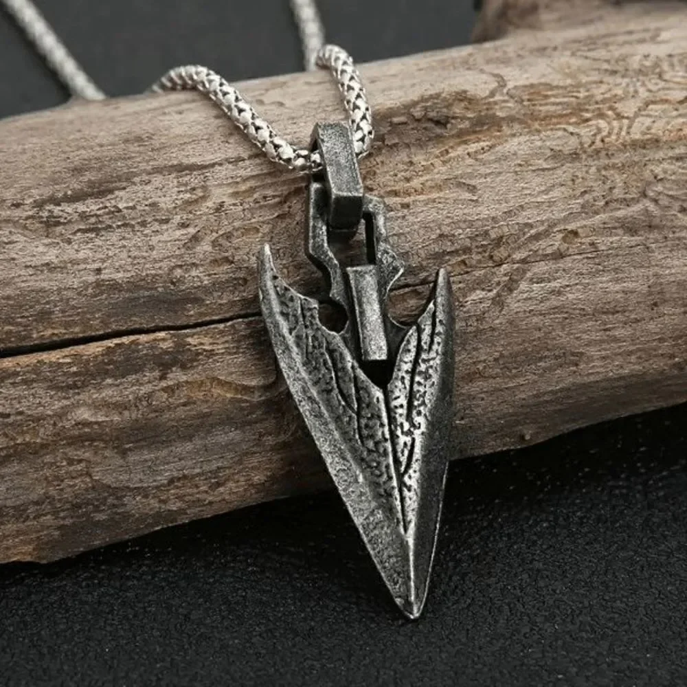 Antique Stainless Steel Arrowhead Dagger Pendant Necklace